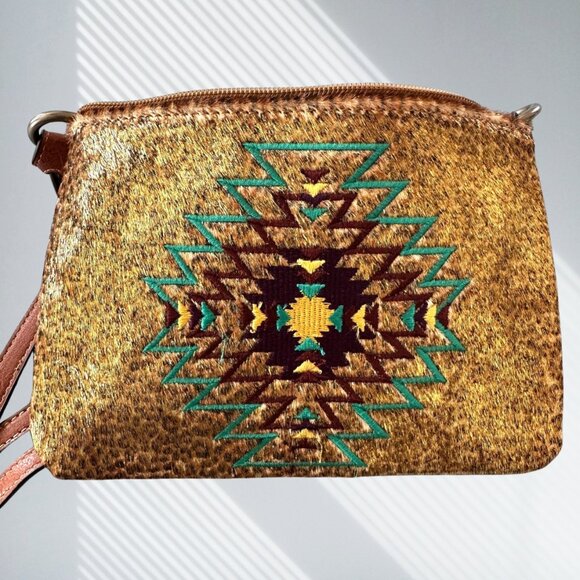 Justin Boots Handbags - justin mini shoulder crossbody bag metallic hair on hide aztec star embroidery